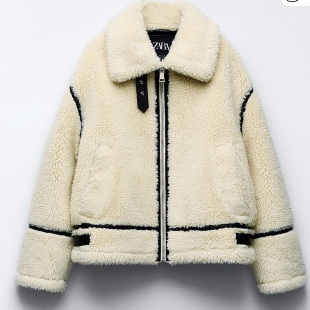 NWT ZARA SHEARLING BIKER JACKET SIZE SMALL - Picture 8 of 12